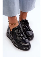 Šněrovací dámské polobotky na platformě z přírodní kůže model 21660188 Černé - S.Barski Šněrovací dámské polobotky na platformě z přírodní kůže model 21660188 Černé - S.Barski