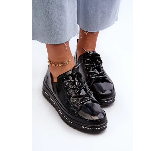 Šněrovací dámské polobotky na platformě z přírodní kůže model 21660188 Černé - S.Barski Šněrovací dámské polobotky na platformě z přírodní kůže model 21660188 Černé - S.Barski