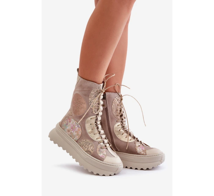 Kožené Semišové Boty Na Platformě Zateplené Maciejka 06565-04 Béžové