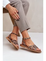Kožené Dámské Sandály Na Plochém Podpatku Leopardí Zazoo model 21682224 Hnědé - Boto