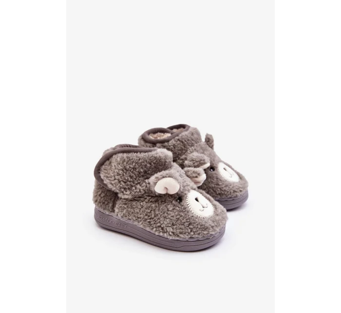 Dětské zateplené pantofle s medvídkem, šedá Eberra Dětské zateplené pantofle s medvídkem, šedá Eberra
