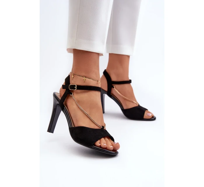 Dámské sandály na vysokém podpatku Eco Semiš s řetízkem Sergio Leone Black