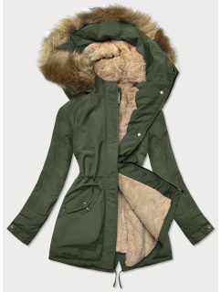 Khaki-béžová teplá dámská zimní bunda (W559)