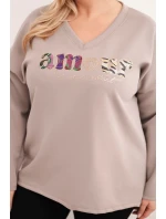 Dámská mikina Plus Size s nápisem a výstřihem do V fango