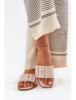 Ploché Dámské Sandály Eko Kožené S Přezkou Béžové model 21689397 - Boto