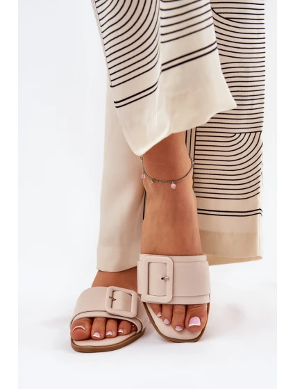 Ploché Dámské Sandály Eko Kožené S Přezkou Béžové model 21689397 - Boto Ploché Dámské Sandály Eko Kožené S Přezkou Béžové model 21689397 - Boto