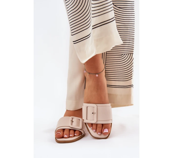 Ploché Dámské Sandály Eko Kožené S Přezkou Béžové model 21689397 - Boto Ploché Dámské Sandály Eko Kožené S Přezkou Béžové model 21689397 - Boto