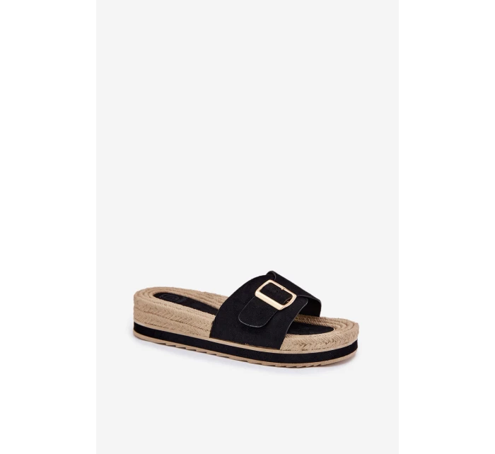 Dámské Sandały Na Platformě Se Zlatou Přezkou Černé model 21702342 - Boto Dámské Sandały Na Platformě Se Zlatou Přezkou Černé model 21702342 - Boto