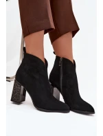 Kožené semišové dámské kotníkové boty na podpatku s Černé model 21711901 - Boto