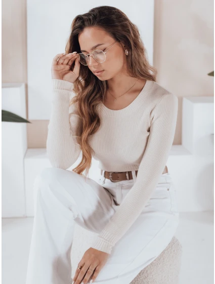 Dámský žebrovaný svetr NOLVIE ecru FashionStreet MY2495