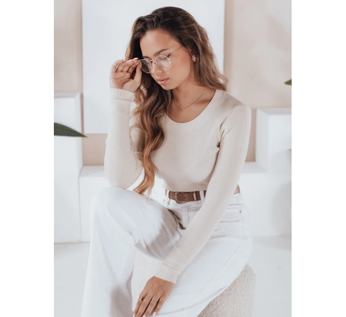 Dámský žebrovaný svetr NOLVIE ecru FashionStreet MY2495