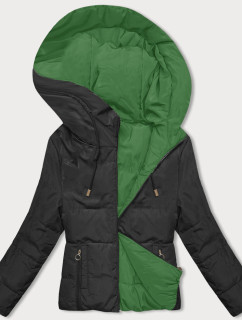 Černo-zelená oboustranná krátká bunda s kapucí (B8181-1082)