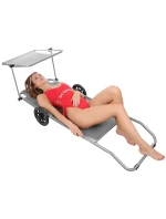 Skládací plážové lehátko se stříškou na kolečkách 116x62x62-90CM šedé Skládací plážové lehátko se stříškou na kolečkách 116x62x62-90CM šedé