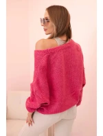 Dámský svetr s výstřihem do V a knoflíky tmavě růžový