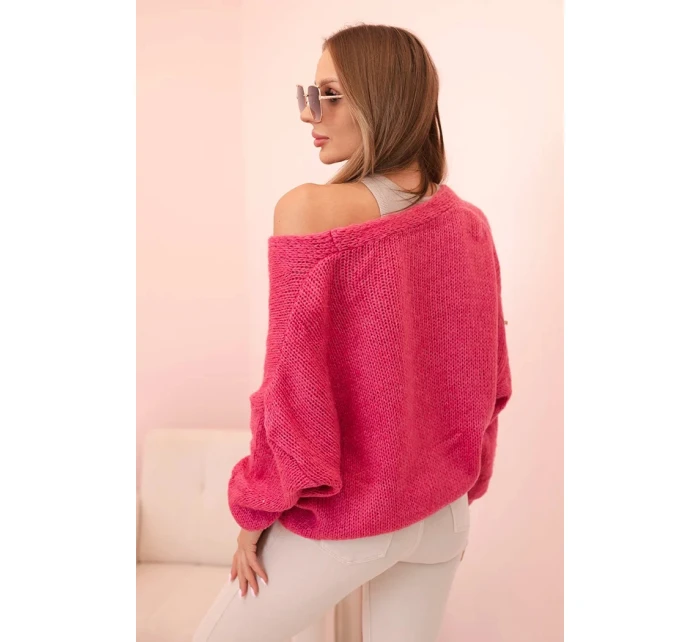 Dámský svetr s výstřihem do V a knoflíky tmavě růžový