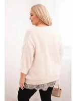 Dámský komplet svetr s výstřihem do V a viskózová blůza s krajkovým spodním lemem béžový Dámský komplet svetr s výstřihem do V a viskózová blůza s krajkovým spodním lemem béžový