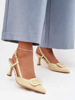 Dámské sandály na podpatku s ozdobným Žluté model 22028004 - Boto