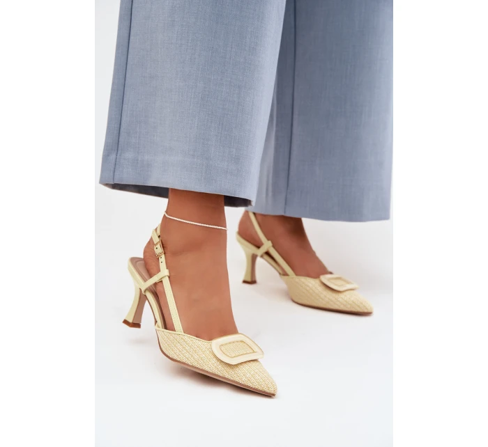 Dámské sandály na podpatku s ozdobným Žluté model 22028004 - Boto