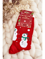 Pánské vánoční bavlněné ponožky se sněhuláky, červená