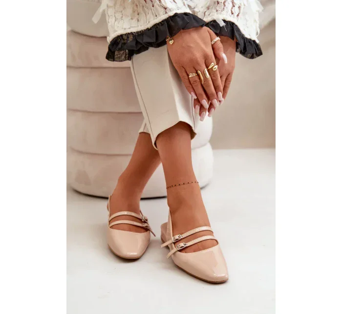 Lakované Baleríny S Pásky Na Nízkém Podpatku Béžové model 20505409 - Kesi