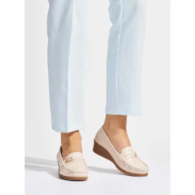 Exkluzívní hnědé  mokasíny dámské na klínku