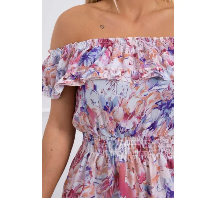 Květinové šaty s odhalenými rameny tmavě růžové Květinové šaty s odhalenými rameny tmavě růžové