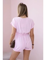 Krátký overal zavazovaný v pase cukrově růžová