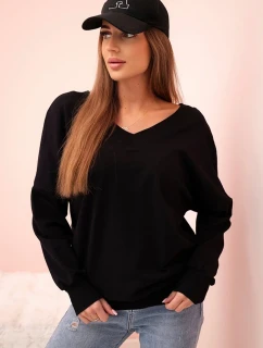 Dámská mikina s dlouhým rukávem a výstřihem do V černá