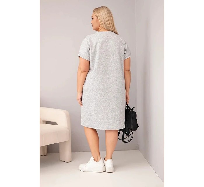 Dámské šaty Plus Size s krátkým rukávem a kapsami šedý melír