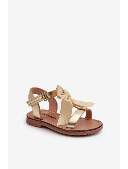 Dětské sandálky S Mašlí Na Suchý Zip Zlaté Joratia Dětské sandálky S Mašlí Na Suchý Zip Zlaté Joratia