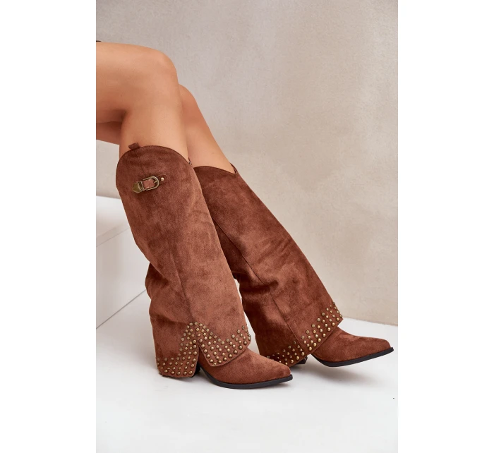 Kozačky S Ohnutým Holení Na Podpatku Hnědé Iveliri