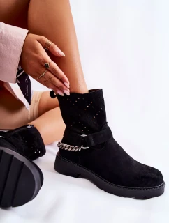 Prolamované Botičky Se Zipem S řetízkem Černá Chantelle