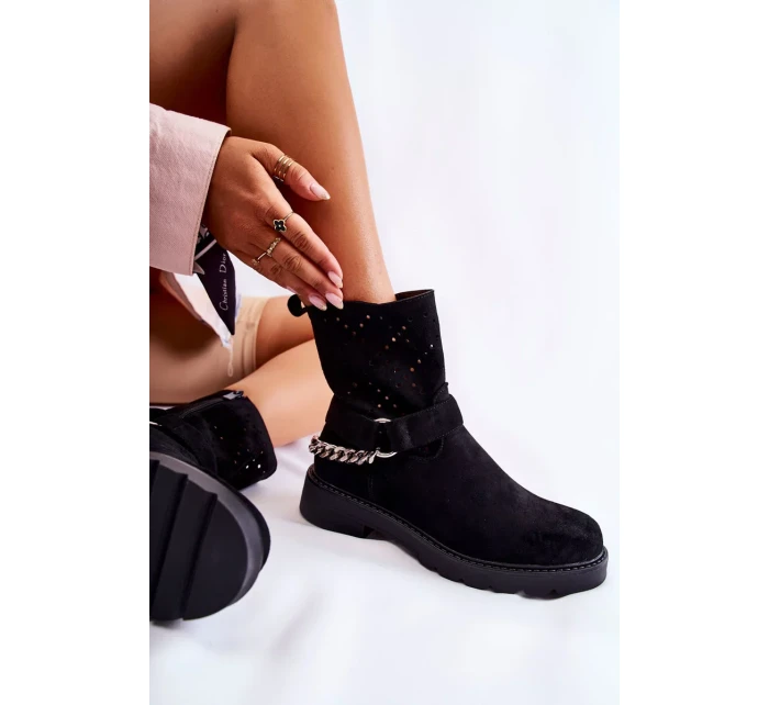 Prolamované Botičky Se Zipem S řetízkem Černá Chantelle Prolamované Botičky Se Zipem S řetízkem Černá Chantelle