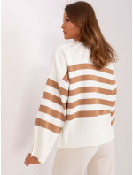 Ecru-camel dámský oversize pruhovaný svetr