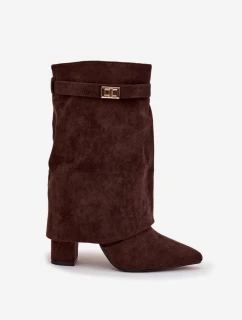 Dámské zateplené kotníkové boty na podpatku s ozdobným páskem Luvielle – čokoládové
