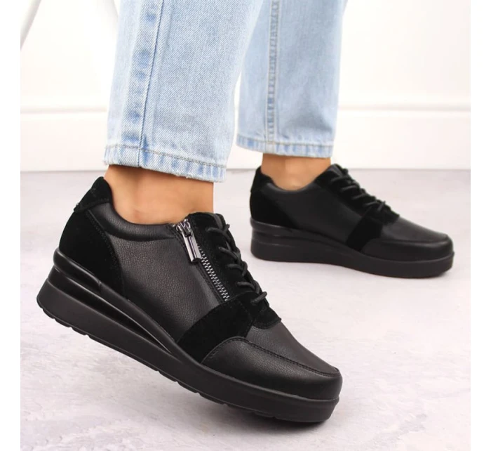 Černé dámské kožené tenisky na podpatku Sergio model 21904571 - LEONE Černé dámské kožené tenisky na podpatku Sergio model 21904571 - LEONE