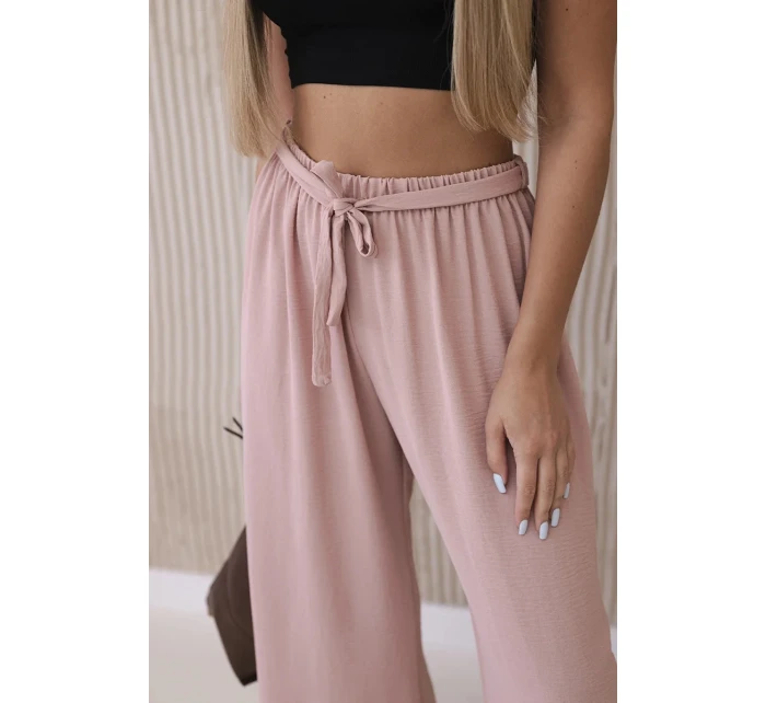 Kalhoty s širokým pasem tmavě pudrově růžová Kalhoty s širokým pasem tmavě pudrově růžová
