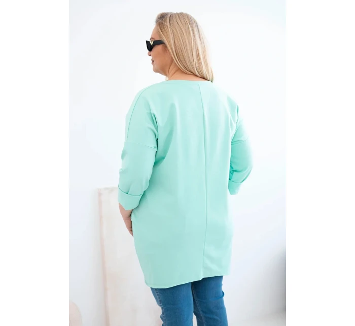 Dámská blůza Plus Size s delším zadním dílem a dlouhým rukávem mátová