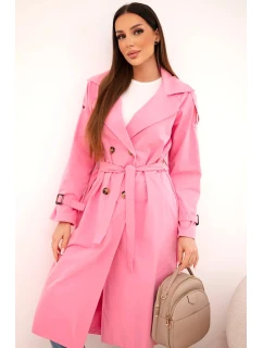Dámský kabát v pase s límečkem světle růžový