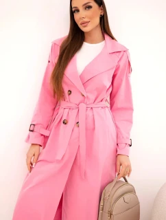 Dámský kabát v pase s límečkem světle růžový