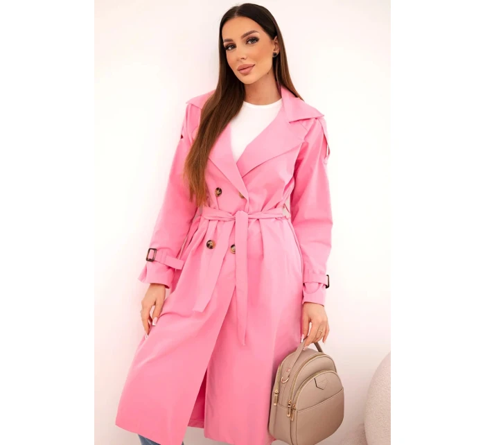 Dámský kabát v pase s límečkem světle růžový
