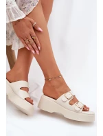 Dámské pantofle na platformě a klínu s přezkami světle béžové Nitarelia Dámské pantofle na platformě a klínu s přezkami světle béžové Nitarelia