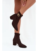 Dámské boty na podpatku se zlatým detailem Čokoládové model 21703500 - Zazoo