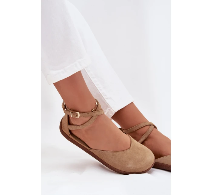 Semišové Baleríny Dámské S Pásky  Béžové model 21706966 - Zazoo