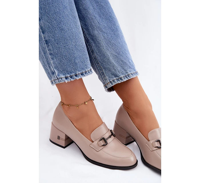 Kožené dámské polobotky na podpatku Vinceza 18116 Béžové