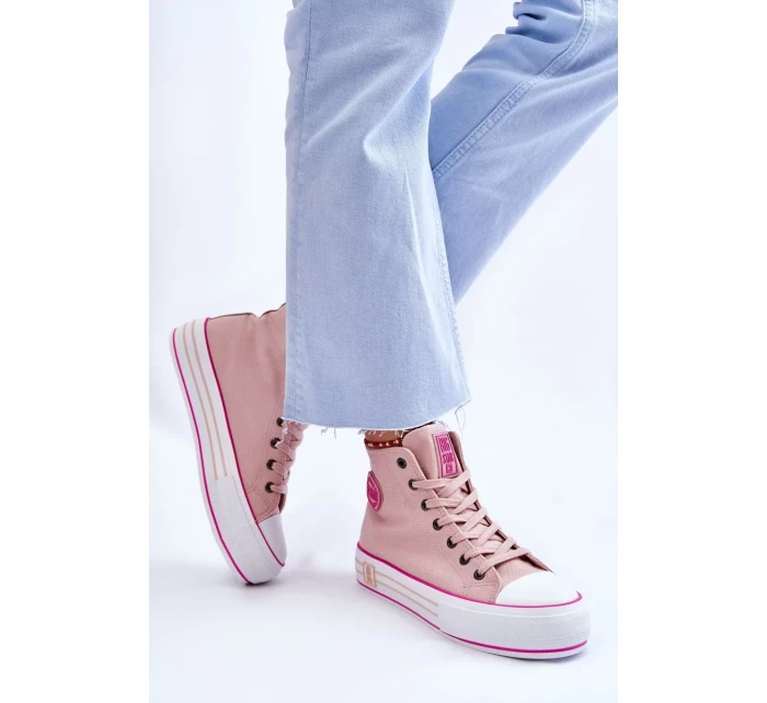 Dámské vysoké textilní tenisky na platformě Big Star LL274186 Růžová Dámské vysoké textilní tenisky na platformě Big Star LL274186 Růžová