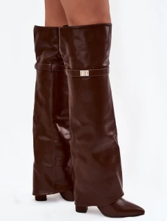 Dámské zateplené kozačky s holenicí nad kolena Serelle – hnědé