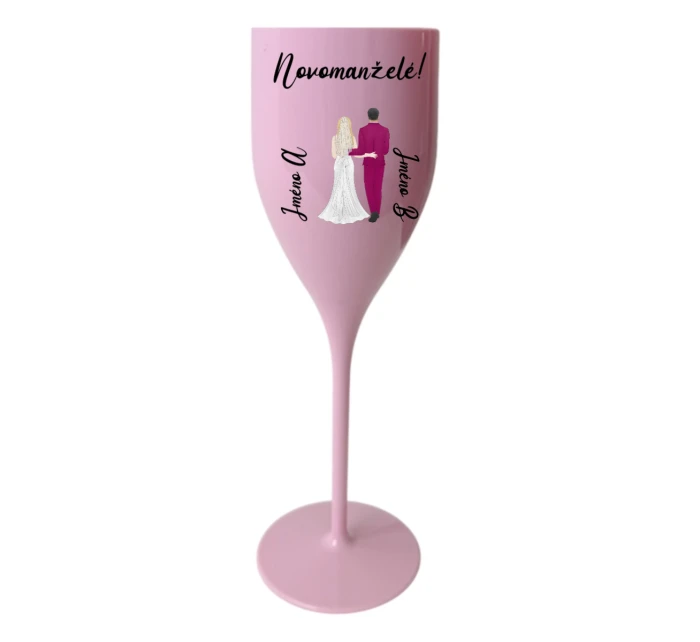 Personalizovaná nerozbitná prosecco sklenice s novomanželským párem 