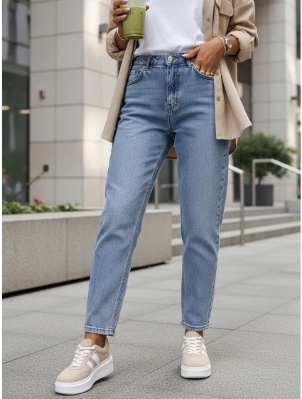 damskie mom fit z niebieskie model 22016749 - FashionStreet damskie mom fit z niebieskie model 22016749 - FashionStreet