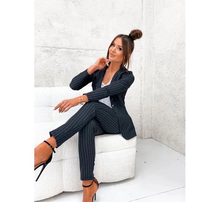 Černý dámský pruhovaný žebrovaný oblek model 19670104 - Moon